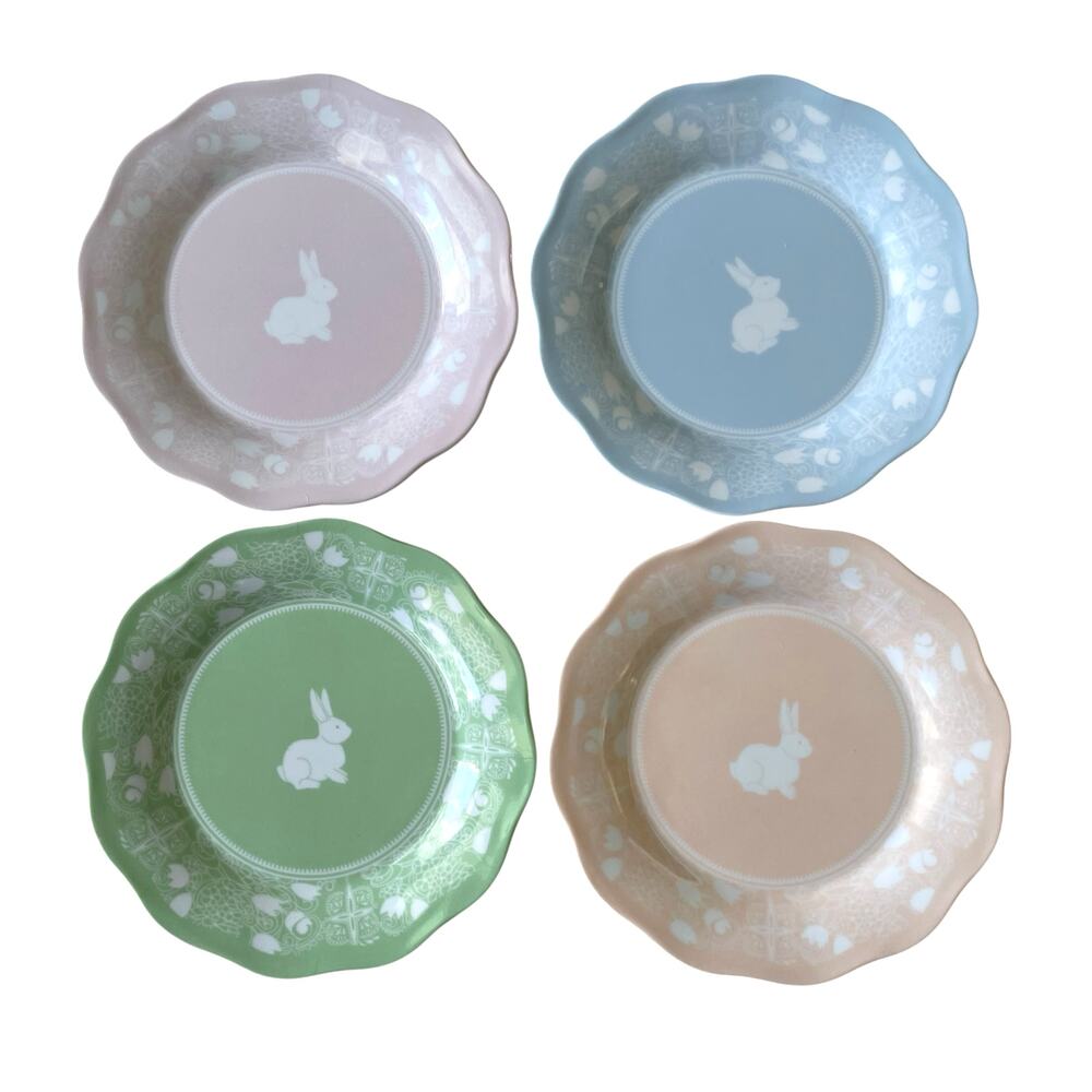 Pastel Easter Bunny Melamine Appetizer Plates 7in Set of 4 NEW